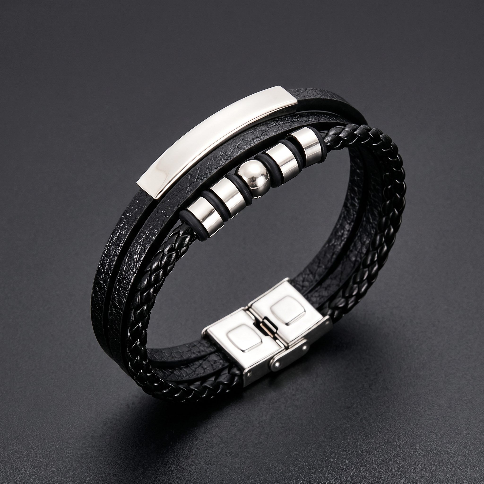 NVK-203 — herenarmband van PU-leer · RVS 316L