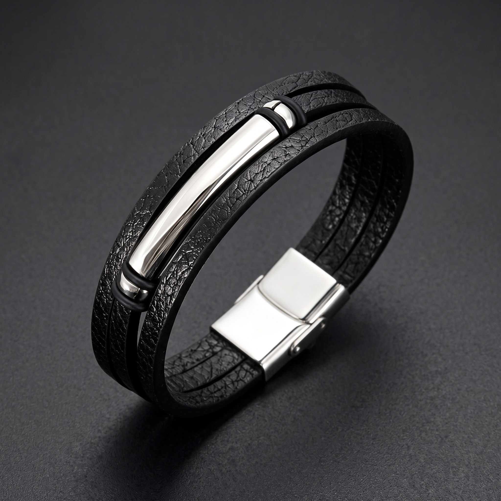NVK-207 — herenarmband van PU-leer · RVS 316L