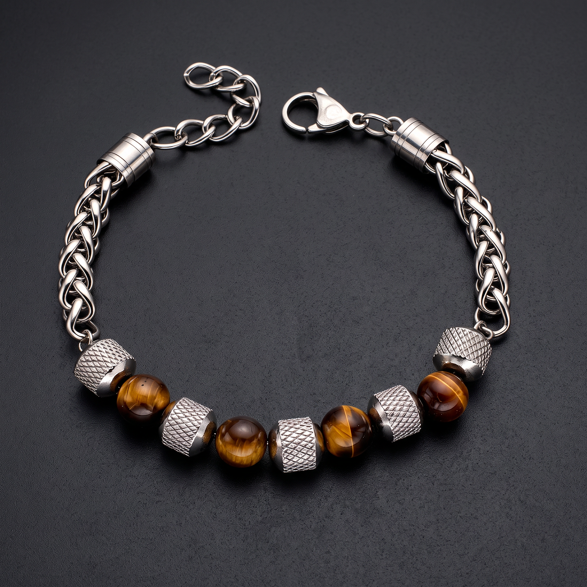 NVK-253 — herenarmband van RVS 316L · Tiger's Eye