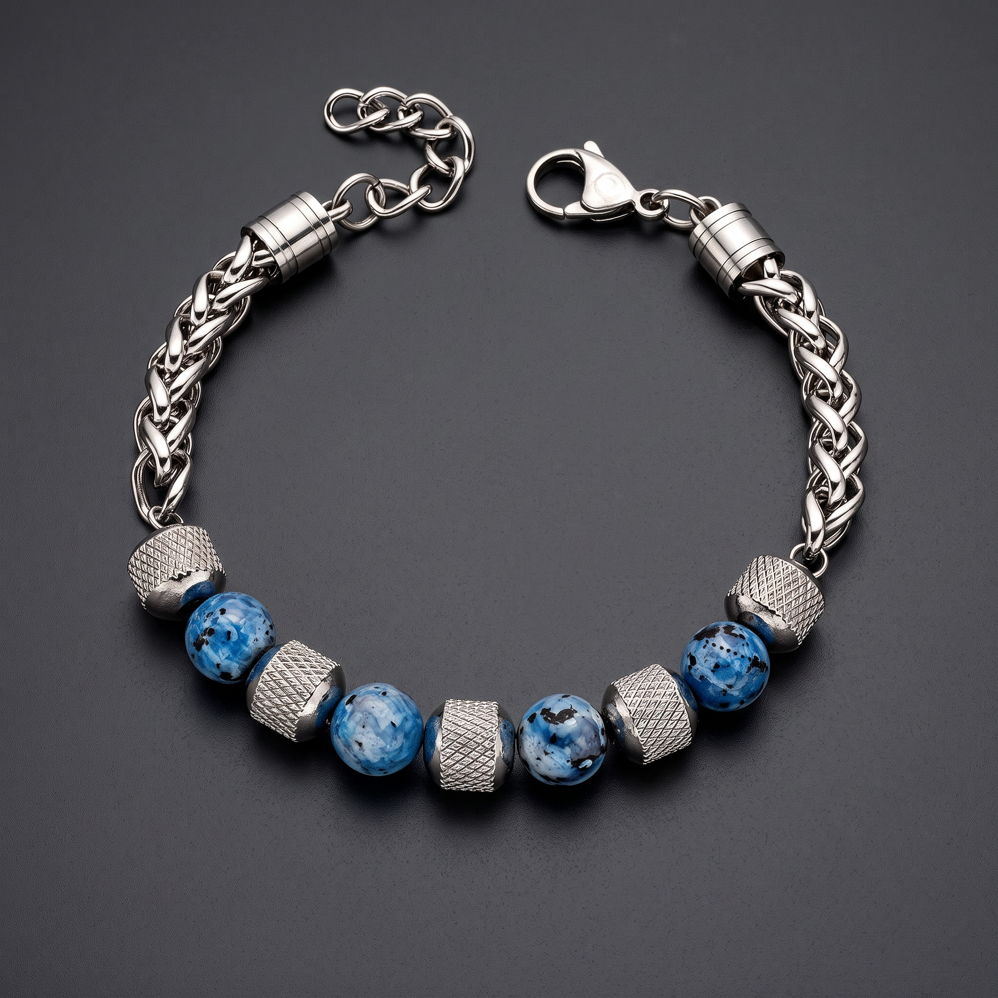 NVK-257 — herenarmband van RVS 316L · blauwe jaspis