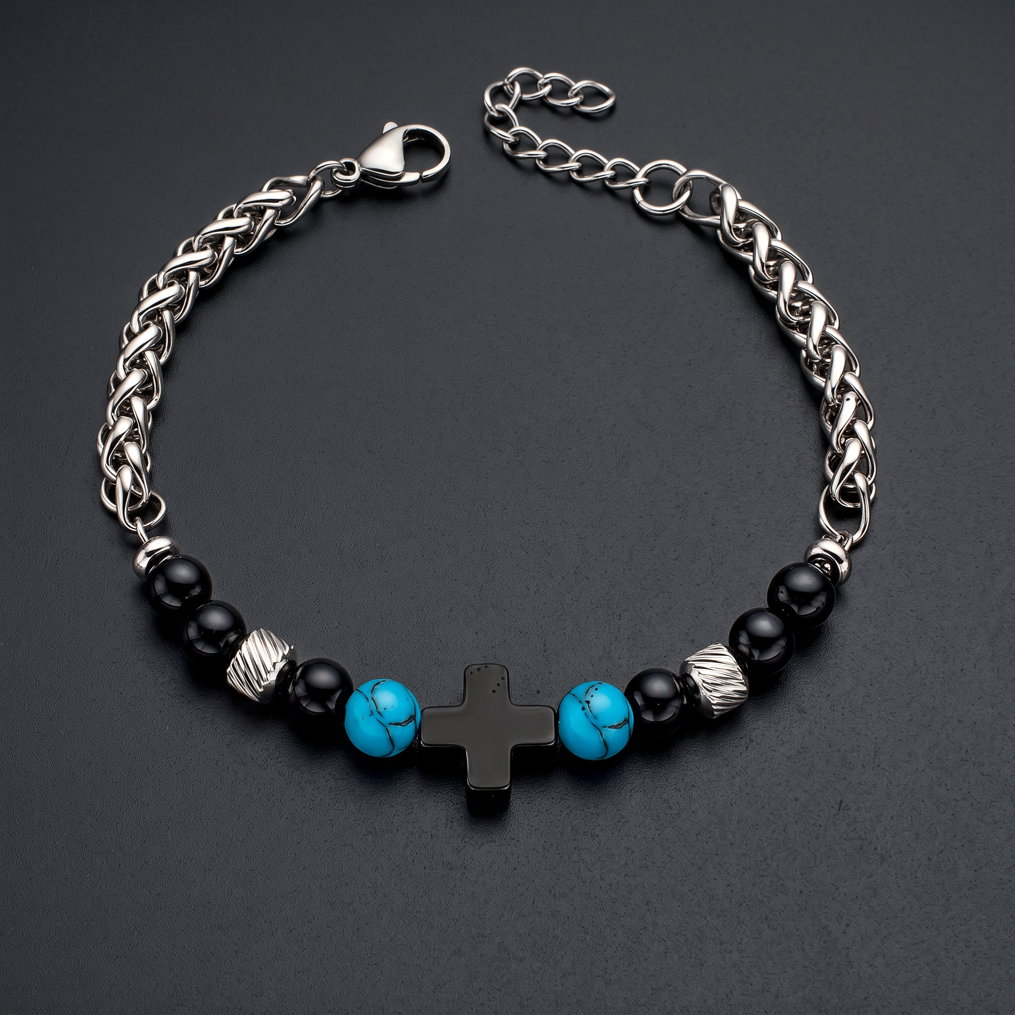 NVK-266 — herenarmband van RVS 316L · onyx · turkoois