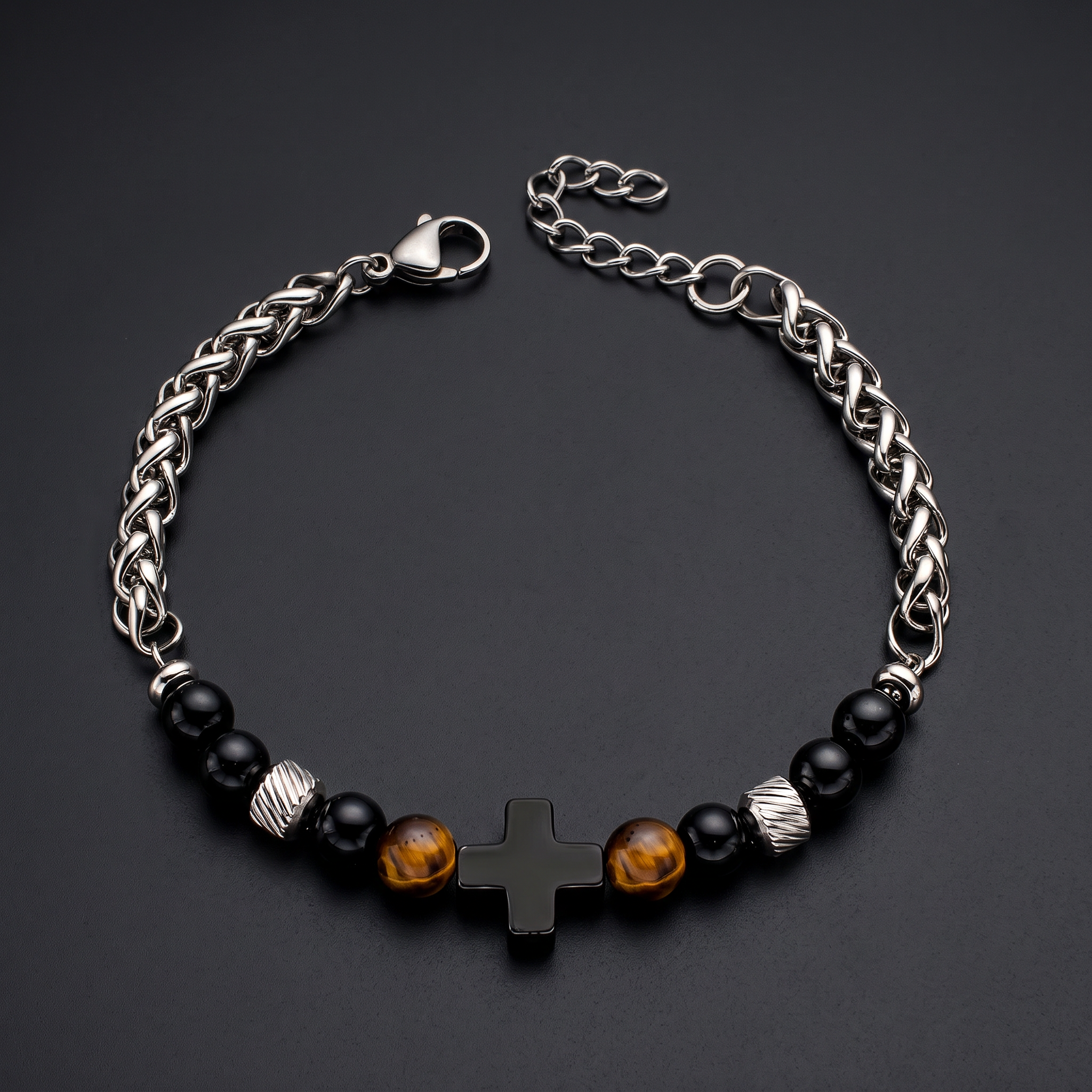 NVK-270 — herenarmband van RVS 316L · onyx · Tiger's Eye